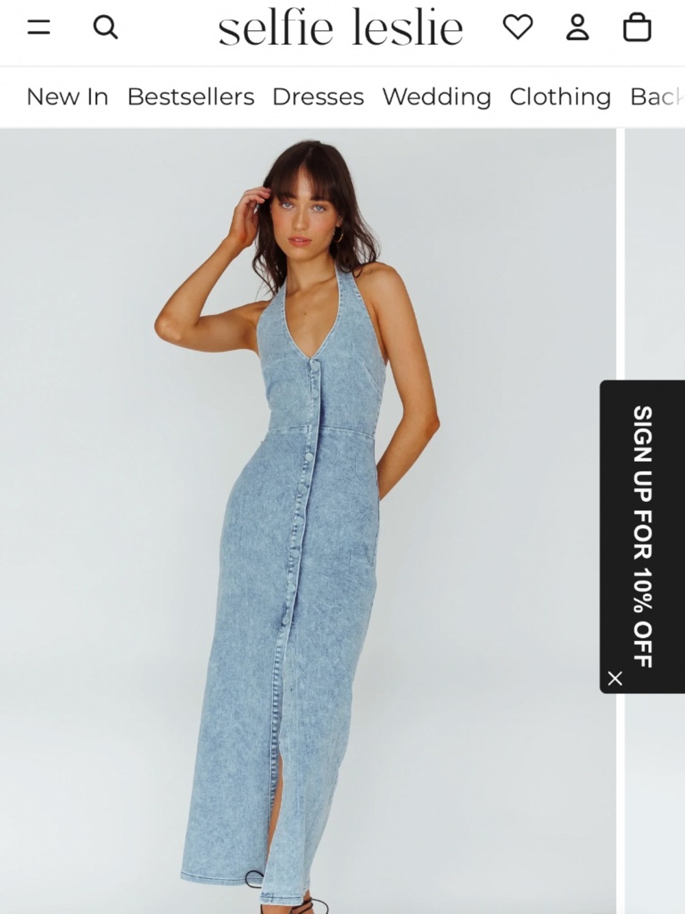 Selfie Leslie Renita Halterneck Button Maxi Dress Denim Blue - Size Small